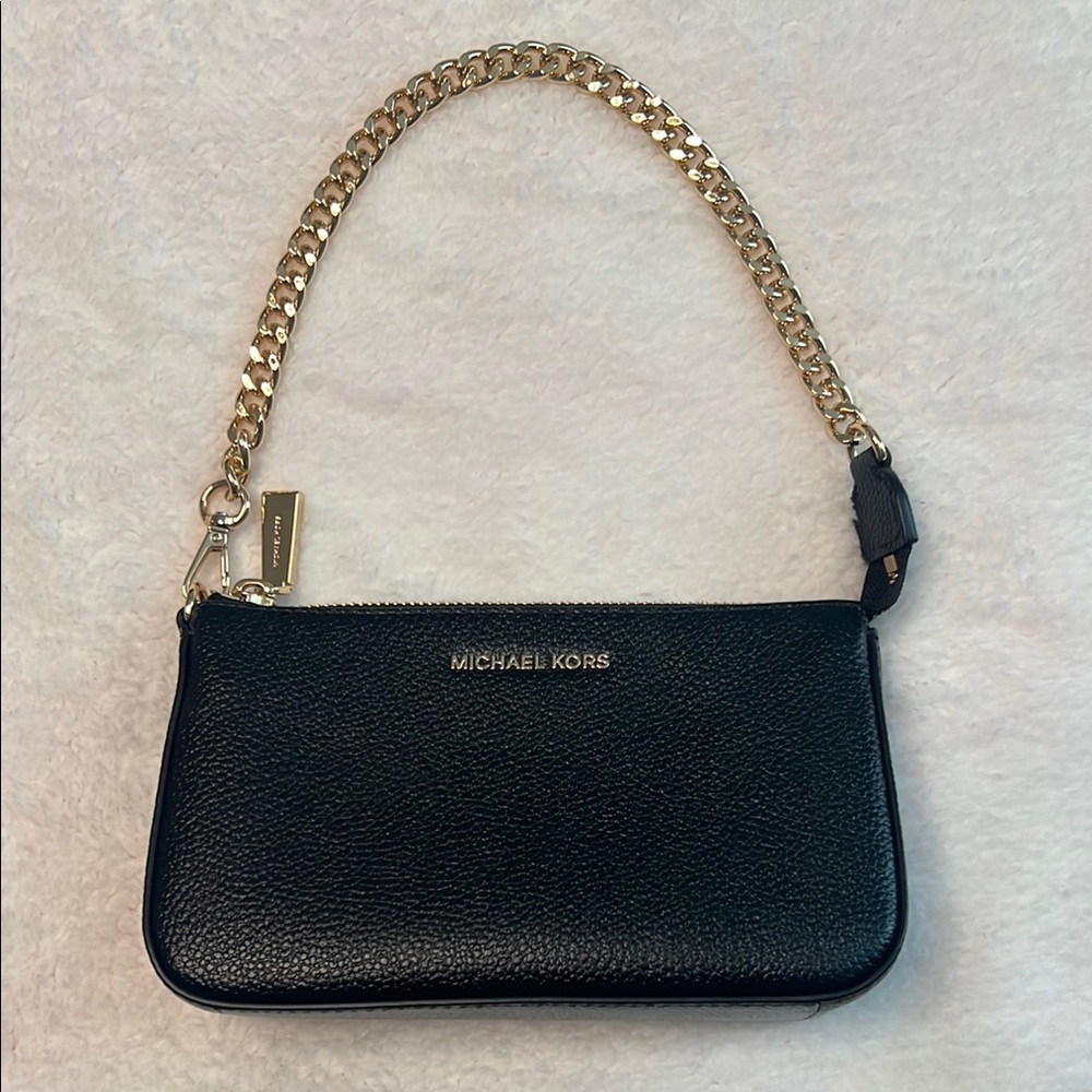 Michael Kors Black Wristlet with Gold Chain